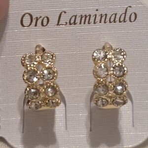 Gold Crystal Hoop Earrings - Clear Stones